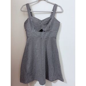 Black & White Gingham Pattern Cut-Out Skater Dress